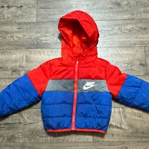 Nike Toddlers Full Zip Puffer Hooded Jacket 3T Red Blue
